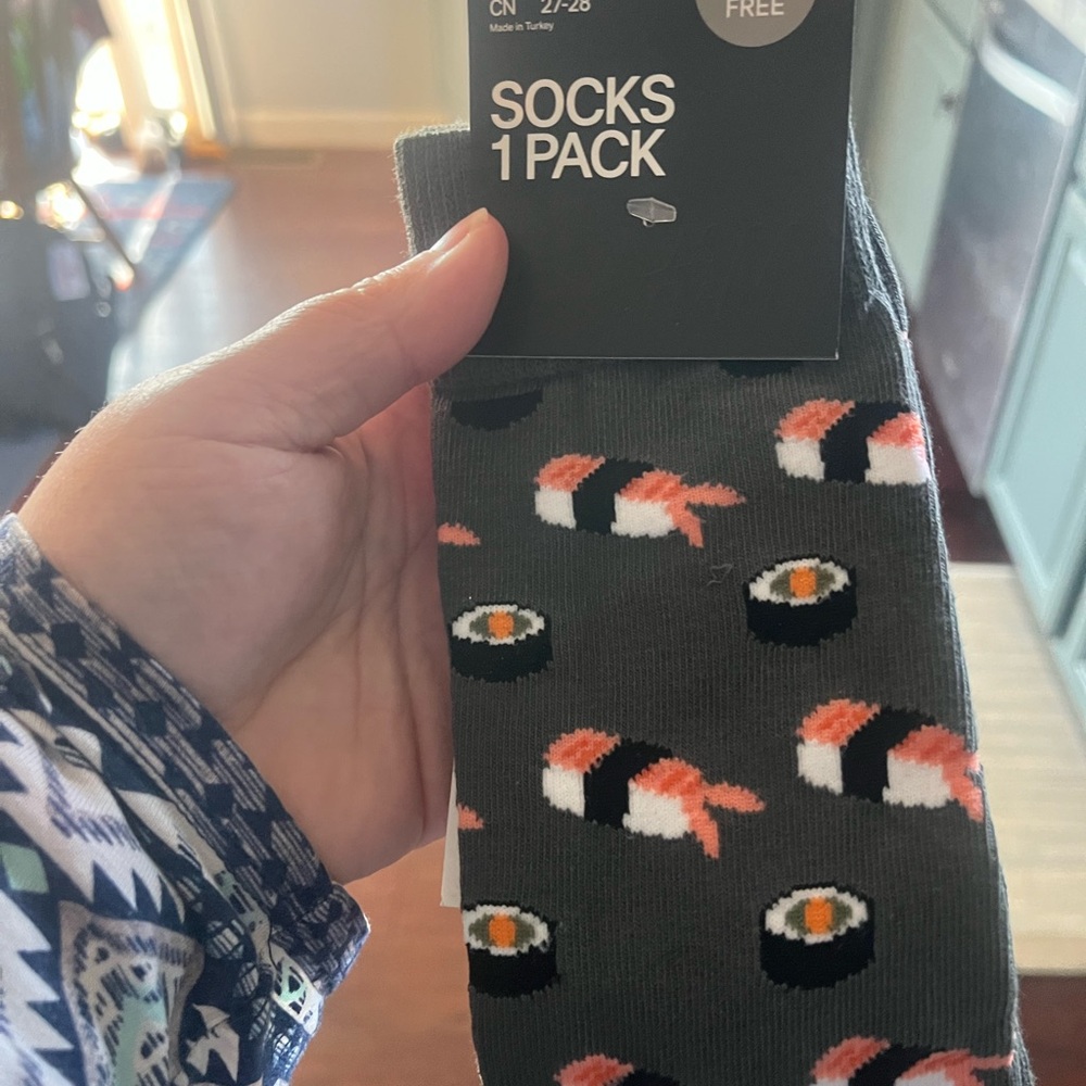 Sushi Pattern Gray Socks - 1 Pack